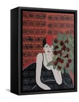 Lady with Red Hat and Red Roses, 2015-Susan Adams-Framed Stretched Canvas