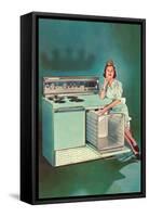 Lady with Tiara and Electric Stove, Retro-null-Framed Stretched Canvas