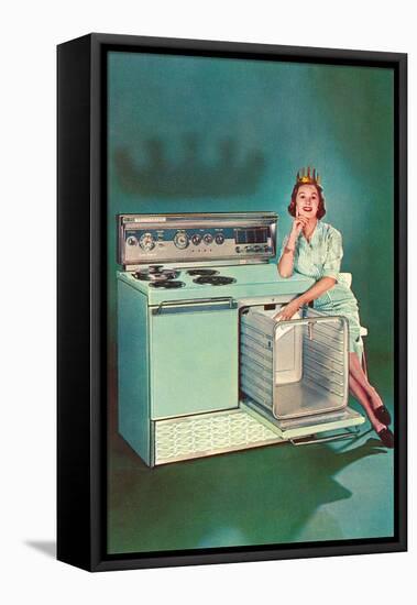 Lady with Tiara and Electric Stove, Retro-null-Framed Stretched Canvas