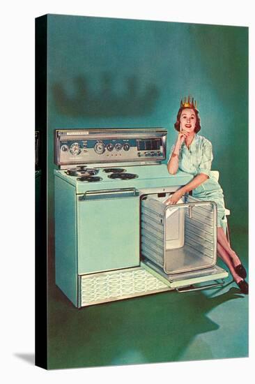 Lady with Tiara and Electric Stove, Retro-null-Stretched Canvas