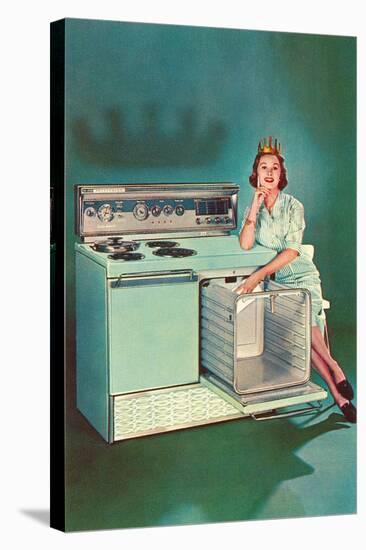 Lady with Tiara and Electric Stove, Retro-null-Stretched Canvas