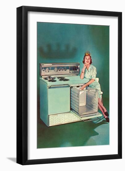 Lady with Tiara and Electric Stove, Retro-null-Framed Art Print