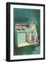Lady with Tiara and Electric Stove, Retro-null-Framed Art Print