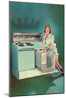 Lady with Tiara and Electric Stove, Retro-null-Mounted Art Print