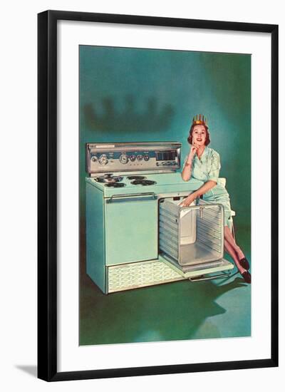 Lady with Tiara and Electric Stove, Retro-null-Framed Art Print