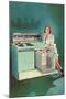 Lady with Tiara and Electric Stove, Retro-null-Mounted Art Print