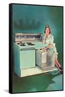 Lady with Tiara and Electric Stove, Retro-null-Framed Stretched Canvas