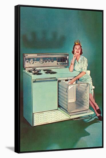 Lady with Tiara and Electric Stove, Retro-null-Framed Stretched Canvas