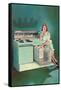 Lady with Tiara and Electric Stove, Retro-null-Framed Stretched Canvas