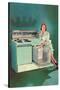 Lady with Tiara and Electric Stove, Retro-null-Stretched Canvas