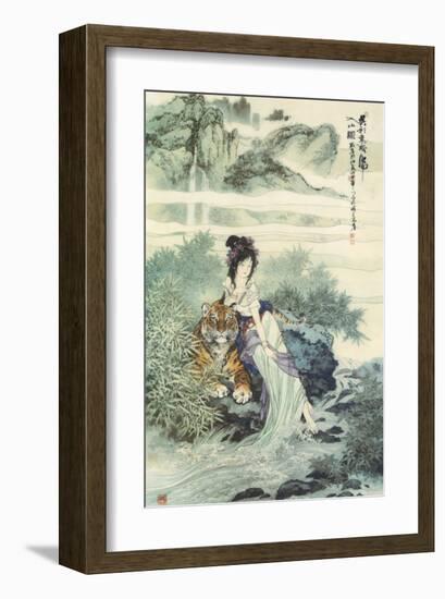 Lady with Tiger-null-Framed Premium Giclee Print