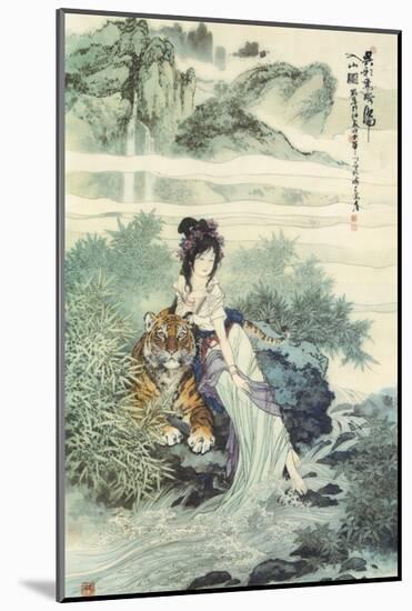 Lady with Tiger-null-Mounted Premium Giclee Print