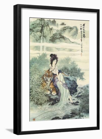 Lady with Tiger-null-Framed Premium Giclee Print