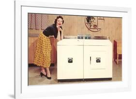 Lady with Washer Dryer, Retro-null-Framed Art Print