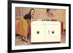 Lady with Washer Dryer, Retro-null-Framed Art Print