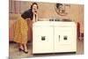 Lady with Washer Dryer, Retro-null-Mounted Art Print