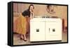 Lady with Washer Dryer, Retro-null-Framed Stretched Canvas