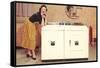 Lady with Washer Dryer, Retro-null-Framed Stretched Canvas