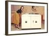 Lady with Washer Dryer, Retro-null-Framed Art Print