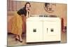 Lady with Washer Dryer, Retro-null-Mounted Art Print