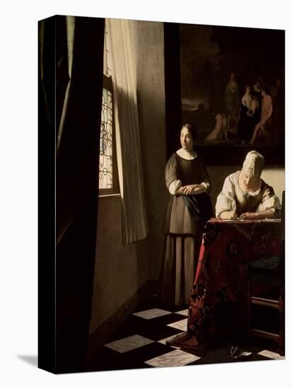 Lady Writing a Letter with Her Maid, circa 1670-Johannes Vermeer-Stretched Canvas