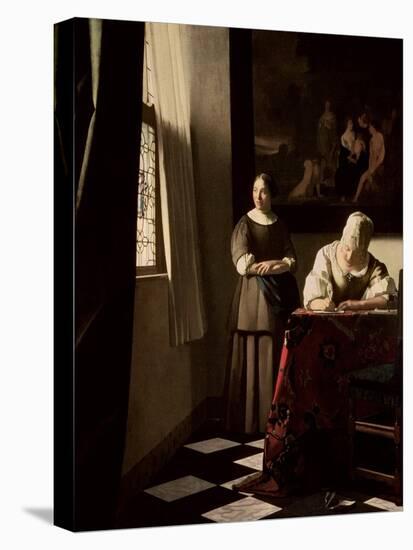 Lady Writing a Letter with Her Maid, circa 1670-Johannes Vermeer-Stretched Canvas