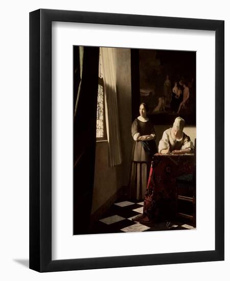 Lady Writing a Letter with Her Maid, circa 1670-Johannes Vermeer-Framed Giclee Print