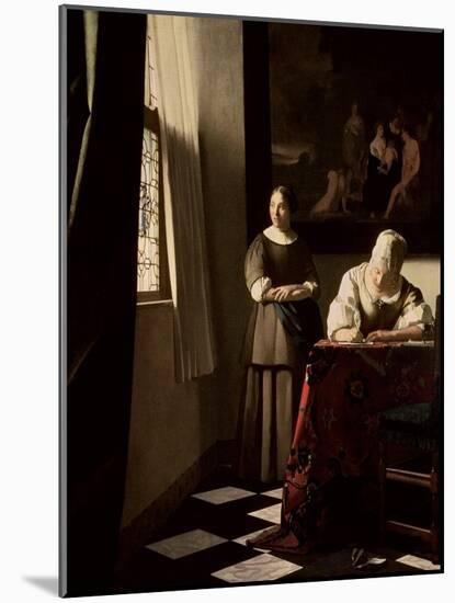 Lady Writing a Letter with Her Maid, circa 1670-Johannes Vermeer-Mounted Giclee Print