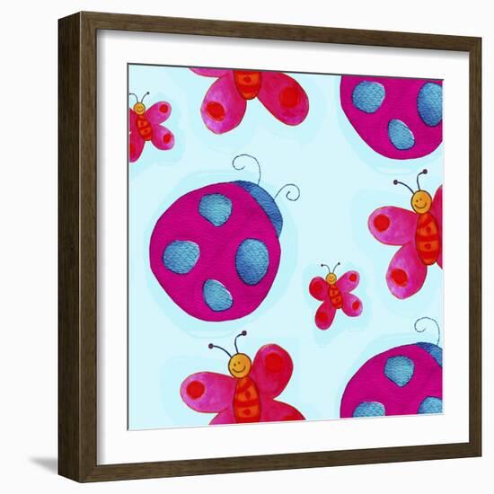 Ladybugs and Butterflies Pattern-null-Framed Giclee Print