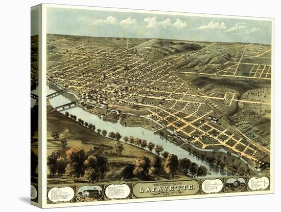 Lafayette, Indiana - Panoramic Map-Lantern Press-Stretched Canvas