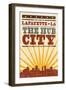 Lafayette, Louisiana - Skyline and Sunburst Screenprint Style-Lantern Press-Framed Art Print