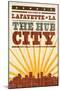 Lafayette, Louisiana - Skyline and Sunburst Screenprint Style-Lantern Press-Mounted Art Print