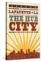 Lafayette, Louisiana - Skyline and Sunburst Screenprint Style-Lantern Press-Stretched Canvas