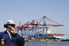 Engineer Overlooking Busy Container-Port-lagardie-Photographic Print