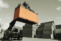 Engineer Overlooking Busy Container-Port-lagardie-Photographic Print