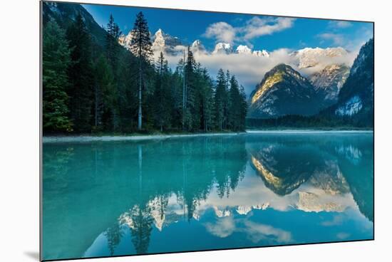 Lago di Landro at dawn, Dolomite Mountains, Italy-David Noton-Mounted Photographic Print