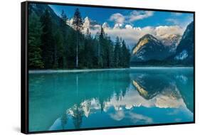 Lago di Landro at dawn, Dolomite Mountains, Italy-David Noton-Framed Stretched Canvas