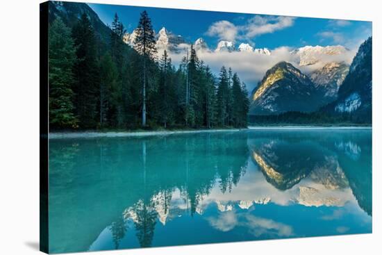 Lago di Landro at dawn, Dolomite Mountains, Italy-David Noton-Stretched Canvas