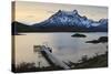 Lago Pehoe Boat and Dock with the Cordillera Del Paine at Sunset-Eleanor Scriven-Stretched Canvas