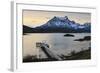 Lago Pehoe Boat and Dock with the Cordillera Del Paine at Sunset-Eleanor Scriven-Framed Photographic Print