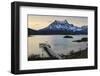 Lago Pehoe Boat and Dock with the Cordillera Del Paine at Sunset-Eleanor Scriven-Framed Photographic Print