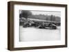 Lagonda passing R Childes crashed Lea-Francis, BARC 6-Hour Race, Brooklands, Surrey, 1929-Bill Brunell-Framed Photographic Print