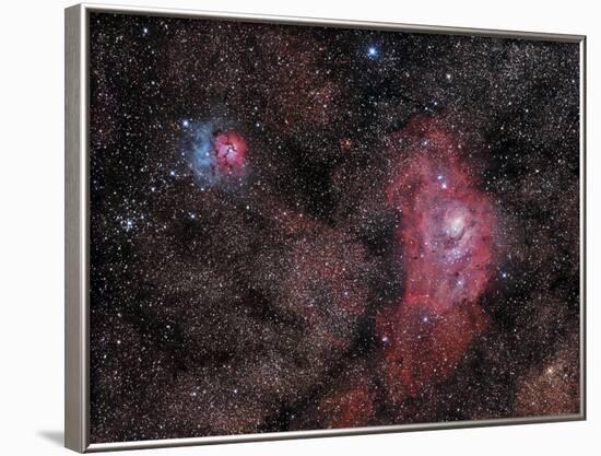 Lagoon Nebula and Trifid Nebula in Sagittarius-null-Framed Photographic Print