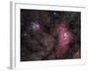 Lagoon Nebula and Trifid Nebula in Sagittarius-null-Framed Photographic Print