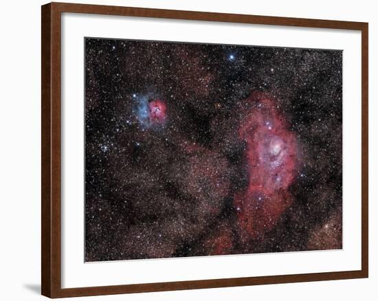 Lagoon Nebula and Trifid Nebula in Sagittarius-null-Framed Photographic Print