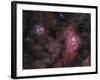 Lagoon Nebula and Trifid Nebula in Sagittarius-null-Framed Photographic Print