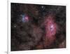 Lagoon Nebula and Trifid Nebula in Sagittarius-null-Framed Photographic Print