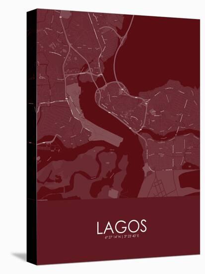 Lagos, Nigeria Red Map-null-Stretched Canvas