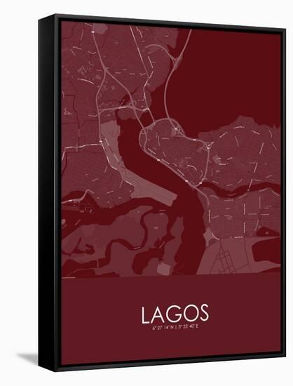 Lagos, Nigeria Red Map-null-Framed Stretched Canvas
