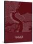 Lagos, Nigeria Red Map-null-Stretched Canvas